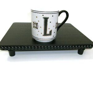 Anthropologie Margot Bistro Tile Monogram Mug Black Gold Cup Letter L Mosaic New